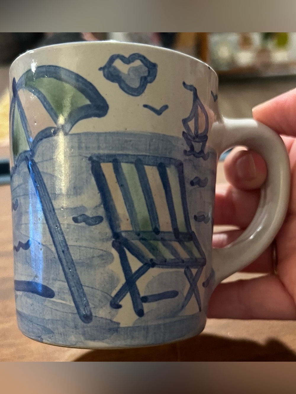 M. A. Hadley Pottery Beach Umbrella And Chair Coffee Mug Cup Rare Artist Signed